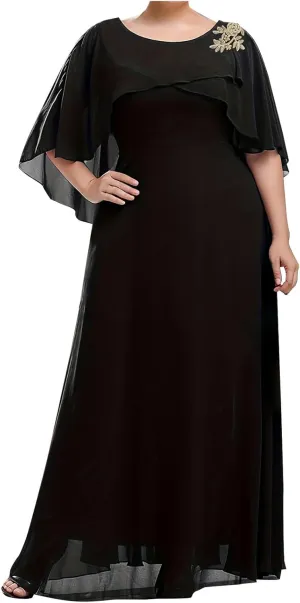 Women's Plus Size Elegant Chiffon Dresses Cape Maxi Dress Evening Gowns Wedding Guest Prom Formal Dresses