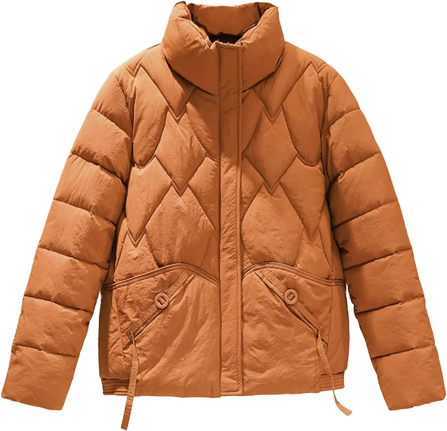 Women's Puffer Jacket Stand Collar Warm Thickened Zip Up Down Jacket Quilted Parkas Casual Outerwear with Pockets