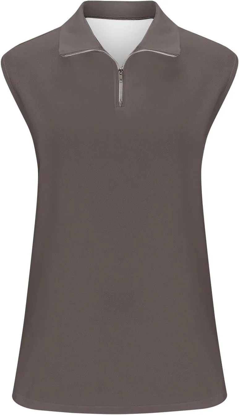 Women's Quarter Zip Athletic Tank Tops Sleeveless Workout Shirts Summer Casual 1/4 Zip Baseball Tennis Top