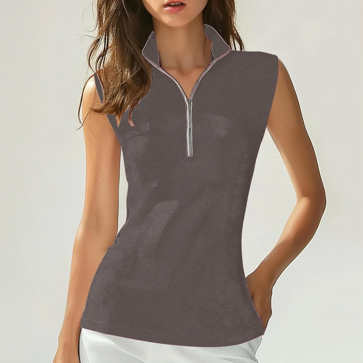 Women's Quarter Zip Athletic Tank Tops Sleeveless Workout Shirts Summer Casual 1/4 Zip Baseball Tennis Top