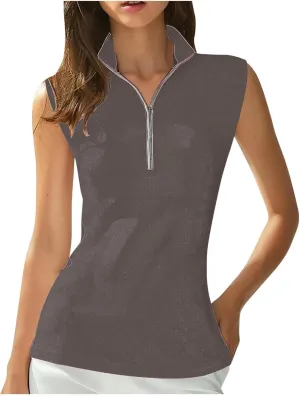 Women's Quarter Zip Athletic Tank Tops Sleeveless Workout Shirts Summer Casual 1/4 Zip Baseball Tennis Top