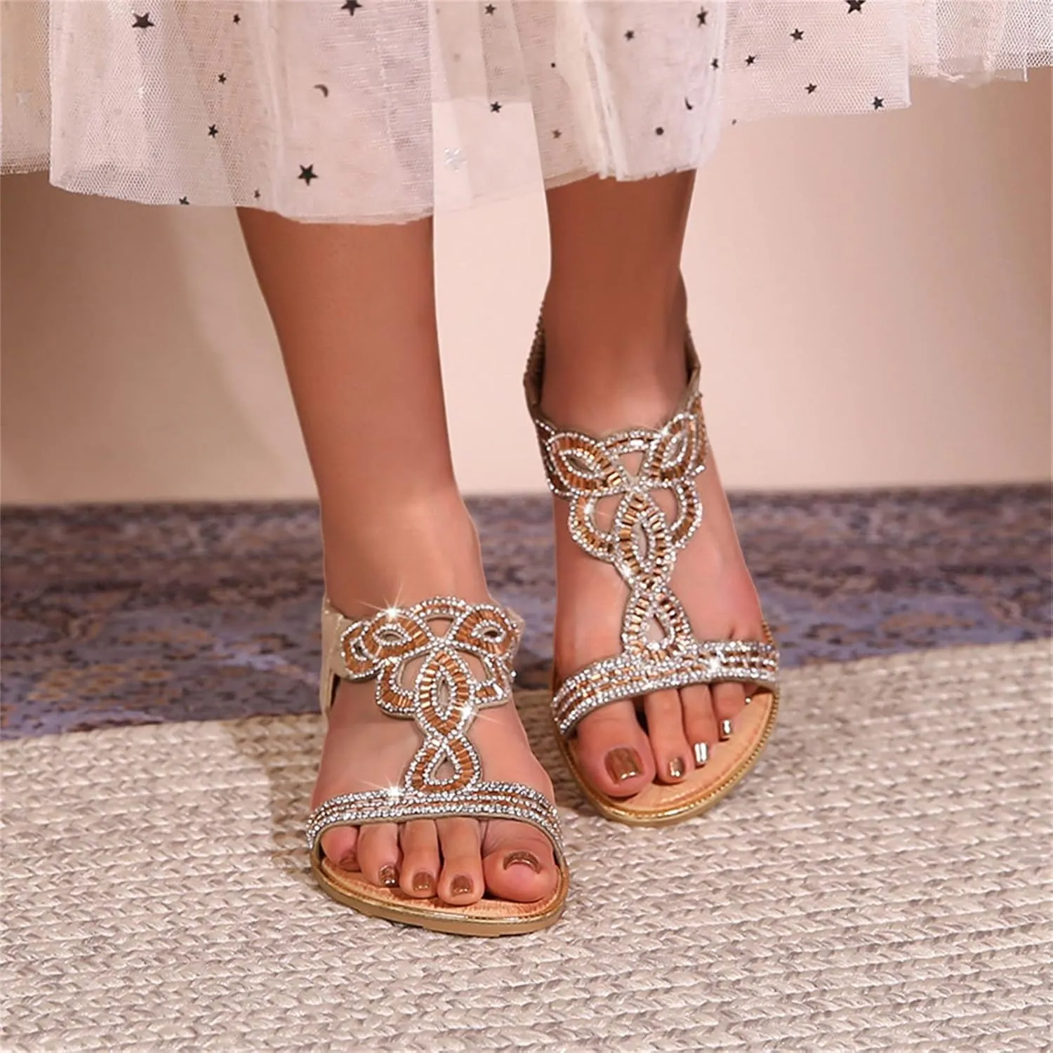 Women's Sandals Womens Flat Sandals Flat for Women Dressy Vacation for Women Walking with Arch Support Open Toe Slingback Shoes