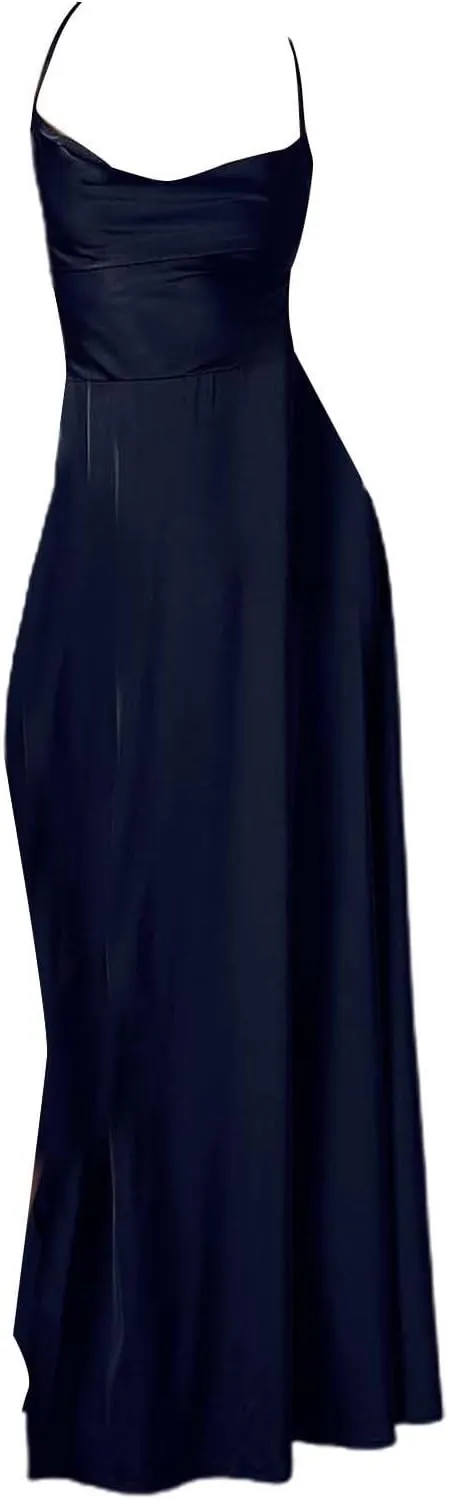 Women's Sexy Lounge Slip Long Dress Elegant Sleeveless Backless Ribbed Bodycon Maxi Dresses Evening Party Slit Long Dresses