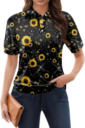 Womens Shirts Casual Short Sleeve Summer Tops Trendy Floral Print Blouses Lapel Collared Work Outfits