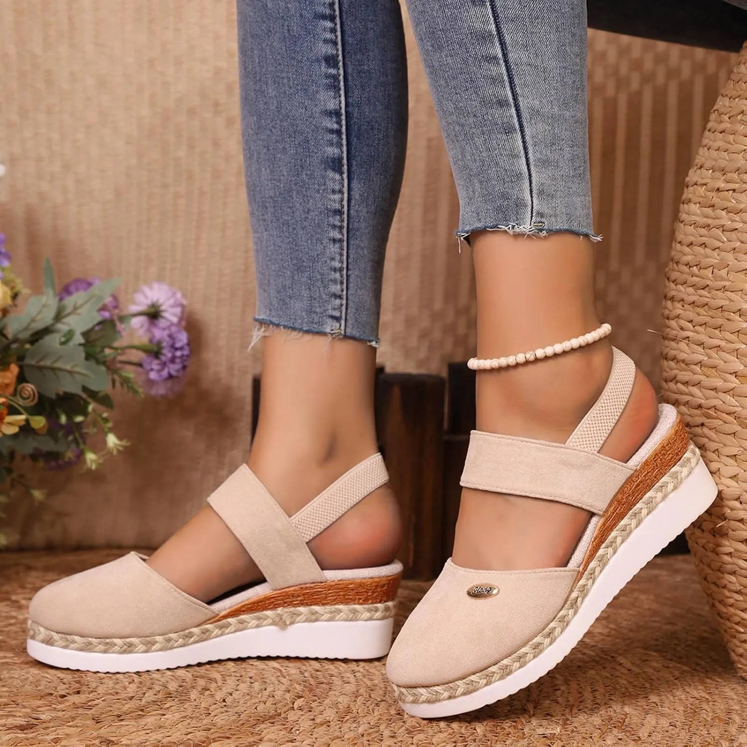 Women's Shoes Wedge High Heel Sandals Solid Color Fashion Sandals