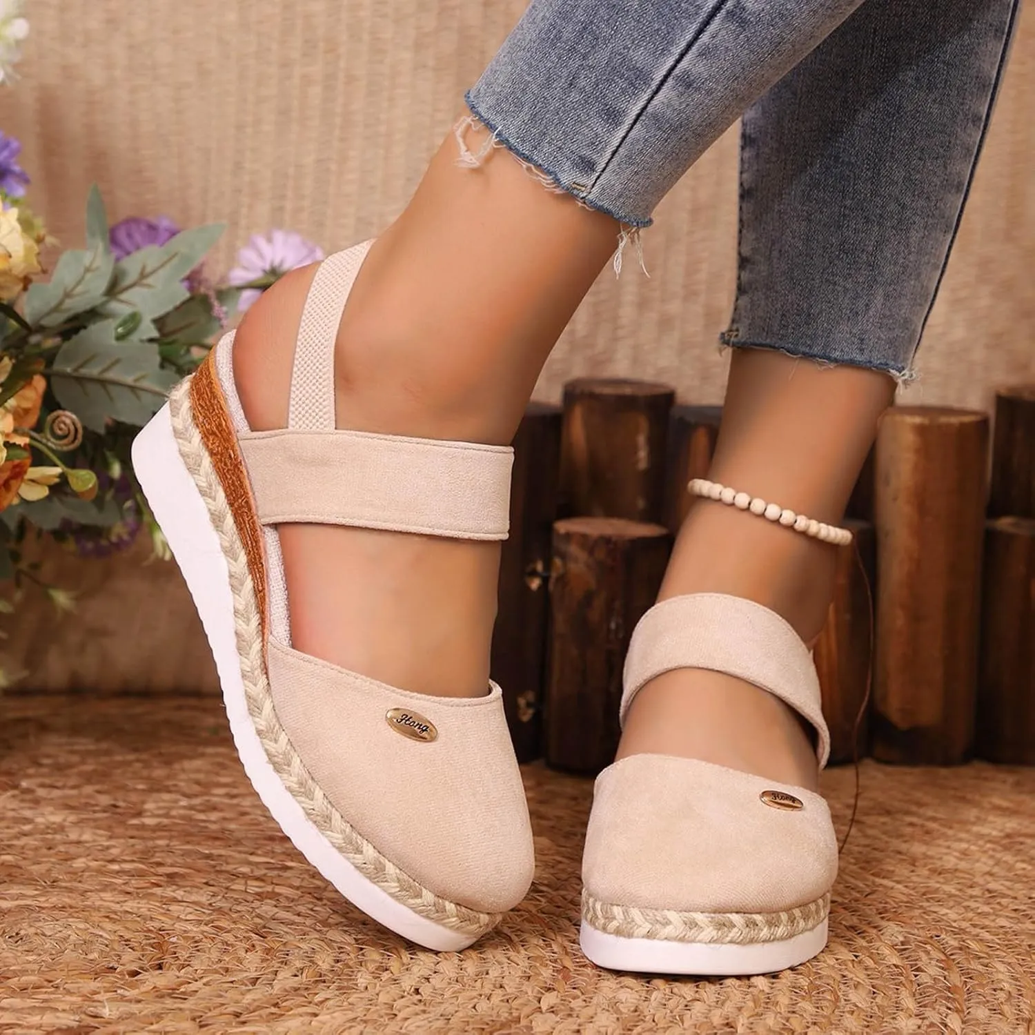 Women's Shoes Wedge High Heel Sandals Solid Color Fashion Sandals