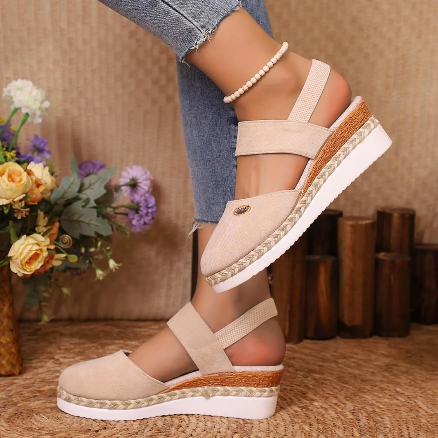 Women's Shoes Wedge High Heel Sandals Solid Color Fashion Sandals