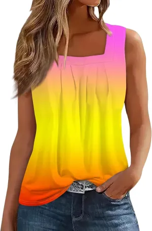 Women's Sleeveless Blouses Tank Tops Summer Outfits 2025 Square Neck Casual Shirts Blouses Tank Top, S-3XL