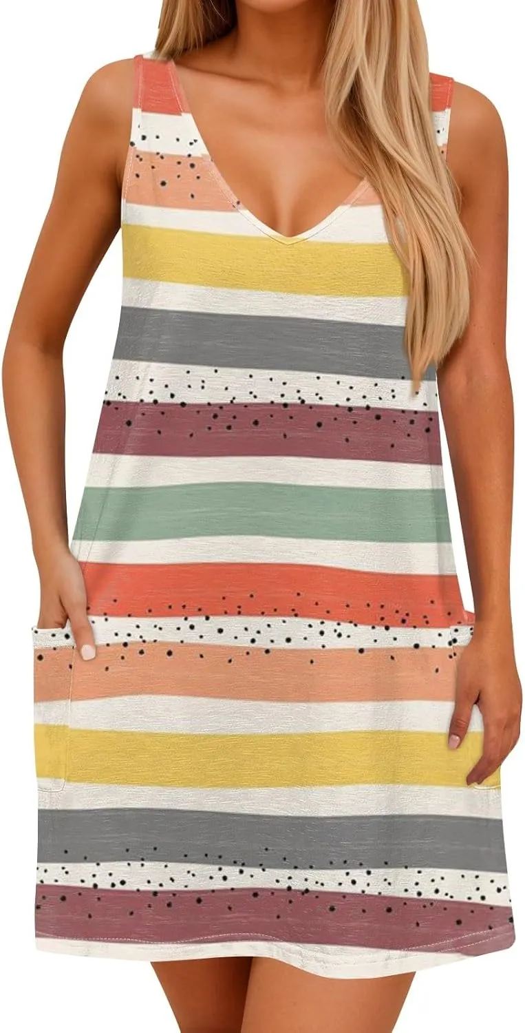 Women's Sleeveless Gradient Nightgown with Print, Soft V-Neck Sleepwear for Comfortable Nighttime Relaxation