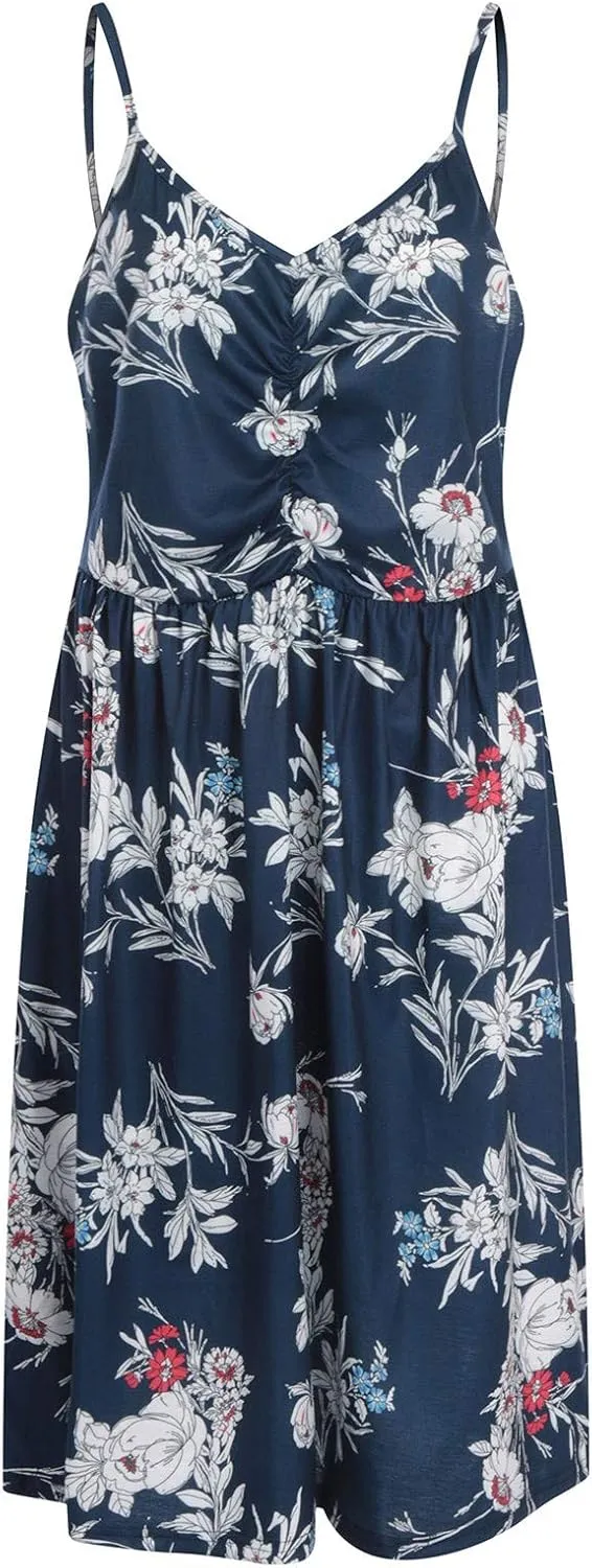 Womens Spaghetti Strap Summer Dress Sleeveless V Neck Sundress Pleated A Line Midi Dress Sexy Beach Vacation Outfits