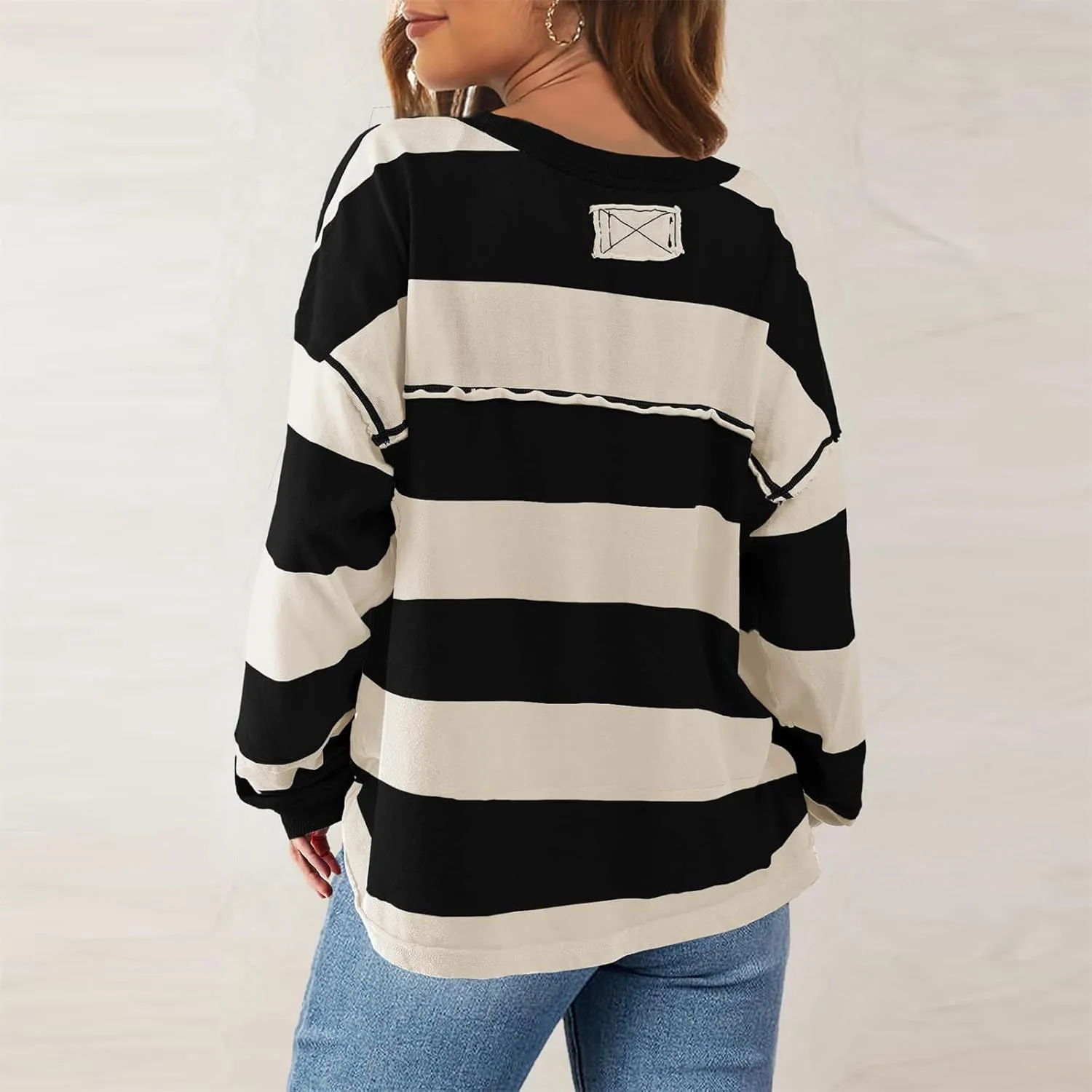Women's Striped Sweatshirt Long Sleeve Shirts Crewneck Oversized Casual Pullover Top 2024 Fall Fashion Outfits Clothes