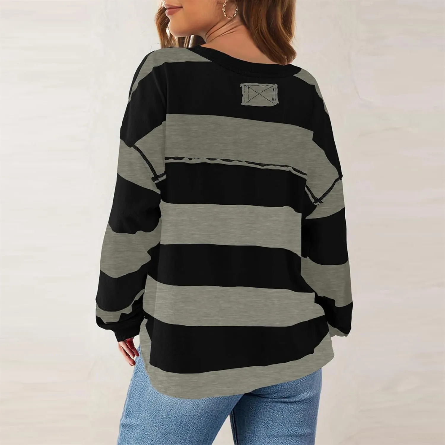 Women's Striped Sweatshirt Long Sleeve Shirts Crewneck Oversized Casual Pullover Top 2024 Fall Fashion Outfits Clothes