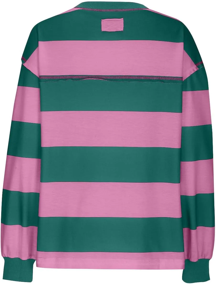 Women's Striped Sweatshirt Long Sleeve Shirts Crewneck Oversized Casual Pullover Top 2024 Fall Fashion Outfits Clothes