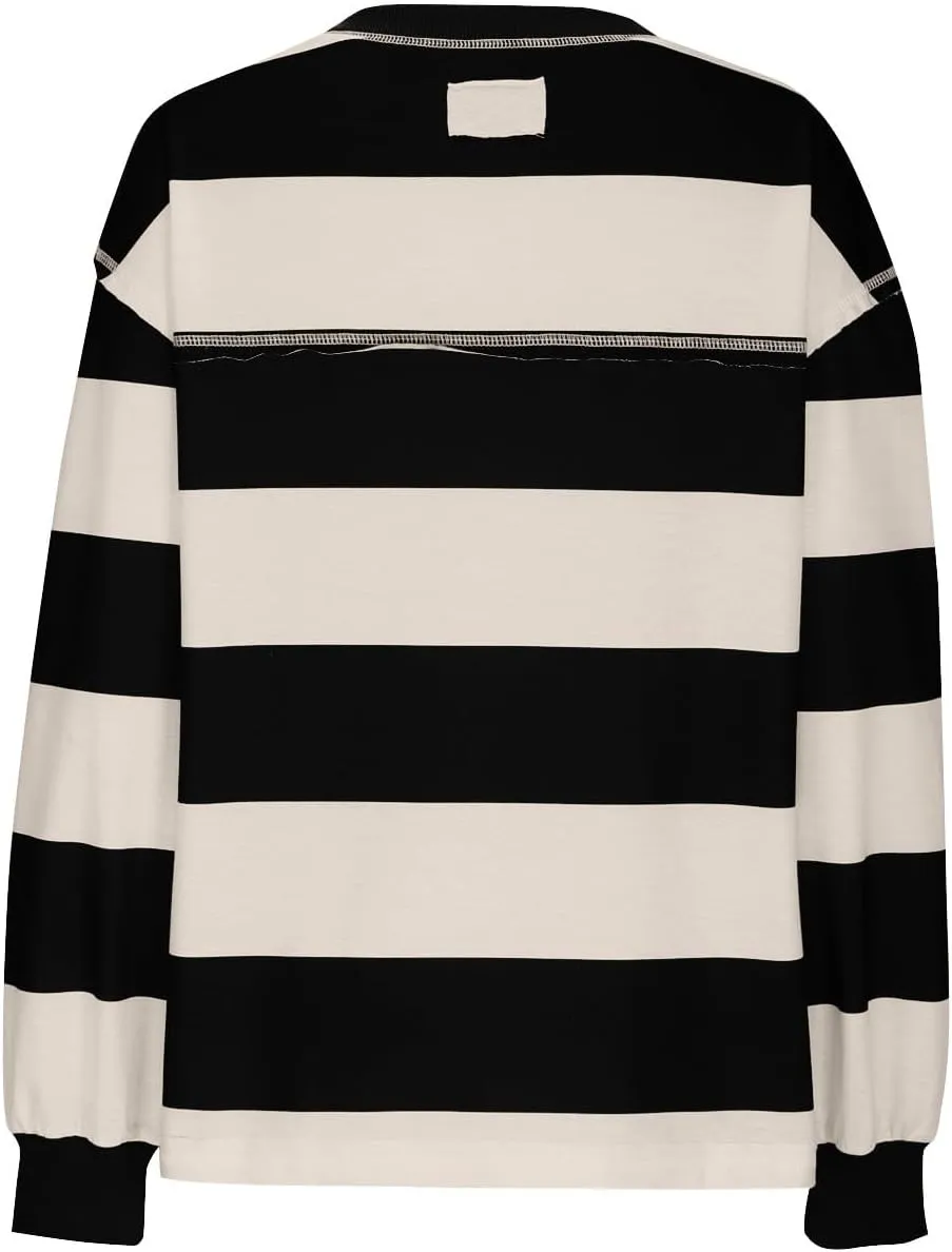 Women's Striped Sweatshirt Long Sleeve Shirts Crewneck Oversized Casual Pullover Top 2024 Fall Fashion Outfits Clothes