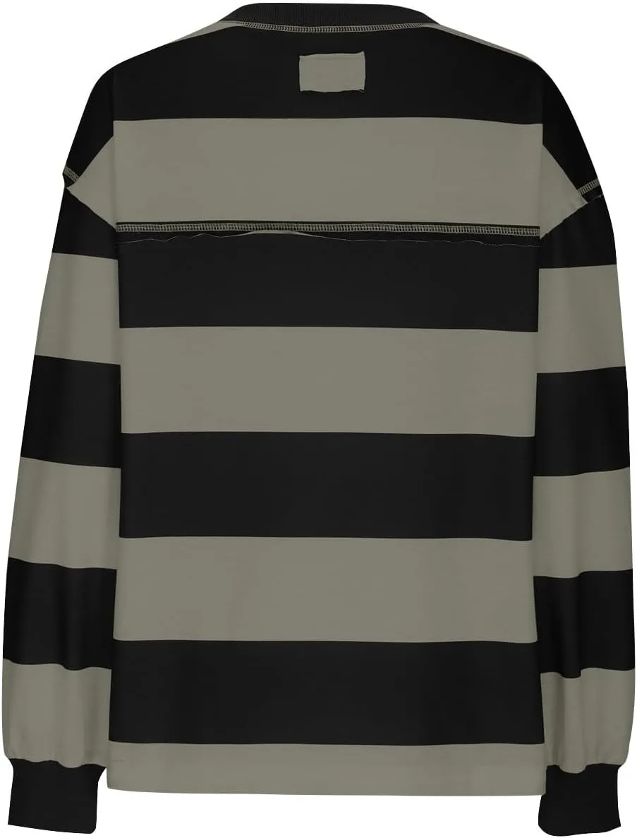 Women's Striped Sweatshirt Long Sleeve Shirts Crewneck Oversized Casual Pullover Top 2024 Fall Fashion Outfits Clothes