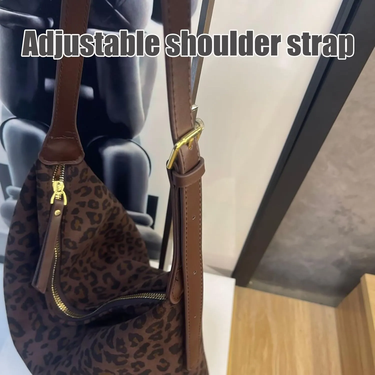 Women's Suede Leopard Tote Bag Cheetah Print Crescent Shoulder Purse Trendy Brown Ladies Hobo Bag Fall Big Work Hand Bags