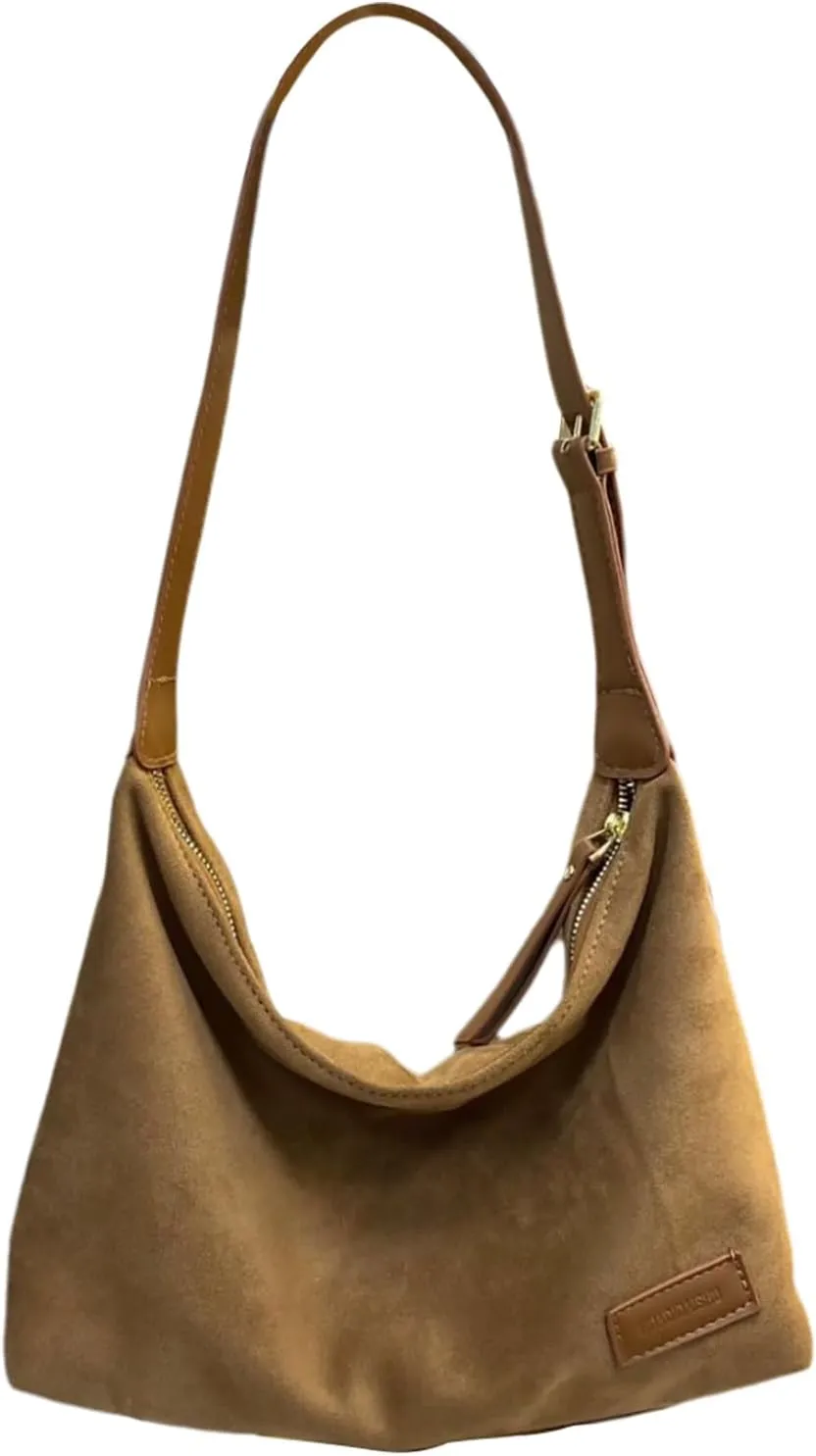 Women's Suede Leopard Tote Bag Cheetah Print Crescent Shoulder Purse Trendy Brown Ladies Hobo Bag Fall Big Work Hand Bags