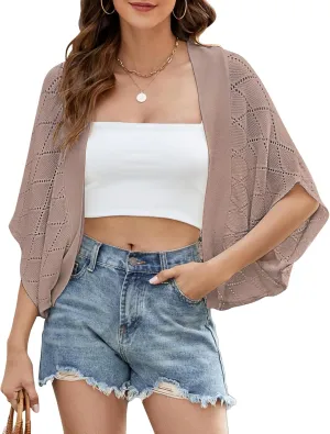 Women's Summer Cardigan Bolero Shrug Sweater Lightweight Crochet Batwing Sleeve Open Front Cropped Cardigans