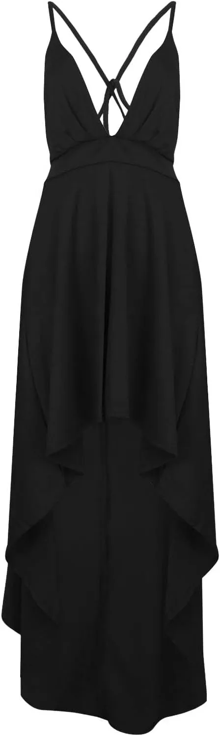 Women's Summer Casual Boho Long Dresses Spaghetti Strap Deep V Neck Flowy Sexy Backless Bandage Banquet Dresses
