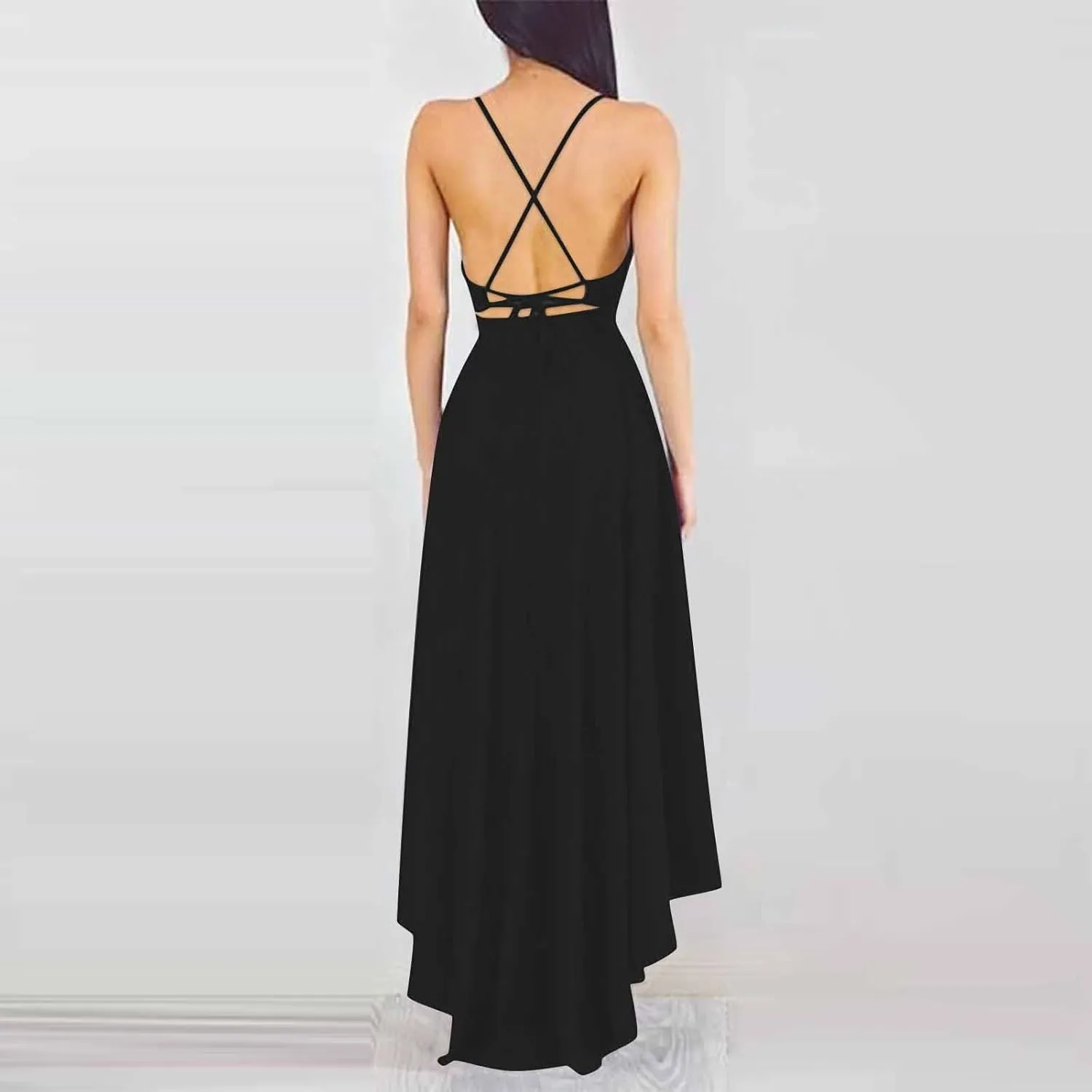 Women's Summer Casual Boho Long Dresses Spaghetti Strap Deep V Neck Flowy Sexy Backless Bandage Banquet Dresses