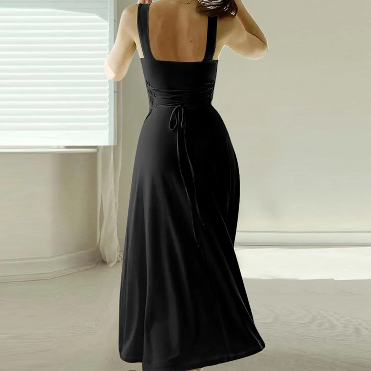 Womens Summer Casual Sleeveless Midi Dresses Scoop Neck Fit & Flare A-Line Flowy Long Sundress Beach Outfits