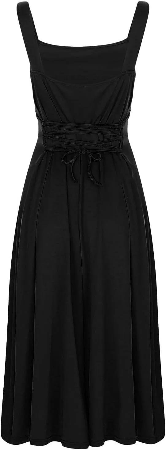 Womens Summer Casual Sleeveless Midi Dresses Scoop Neck Fit & Flare A-Line Flowy Long Sundress Beach Outfits