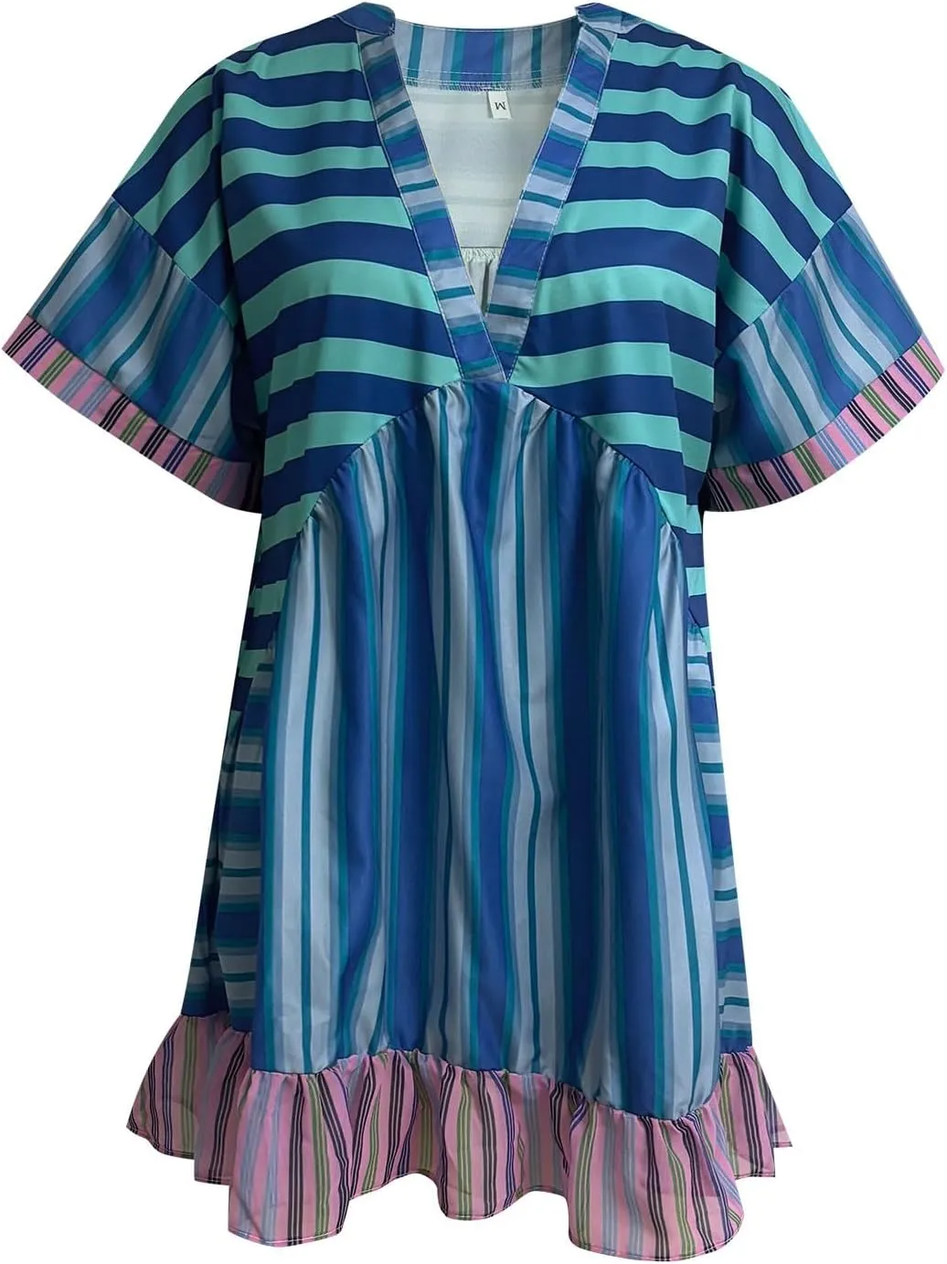 Womens Summer Dresses Short Sleeve V Neck Casual Beach Dresses Vintage Boho Dress A-Line Swing Mini Babydoll Dress