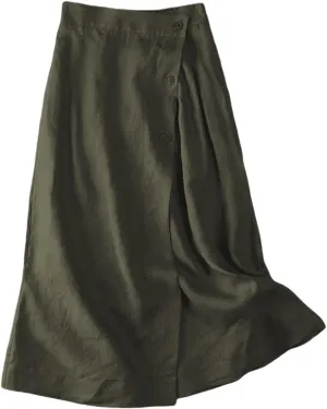 Women's Summer Elastic Swing Midi A Line Skirt Button Front High Waist Skirts Casual Trendy Beach Western Skirts