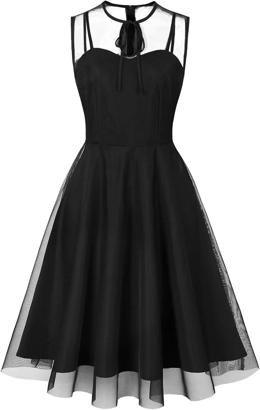 Women's Summer Ruffle Loose Swing Dress Knotted Crew Neck Lace Tulle Dressy Dress Midi Wedding Guest Formal Dresses