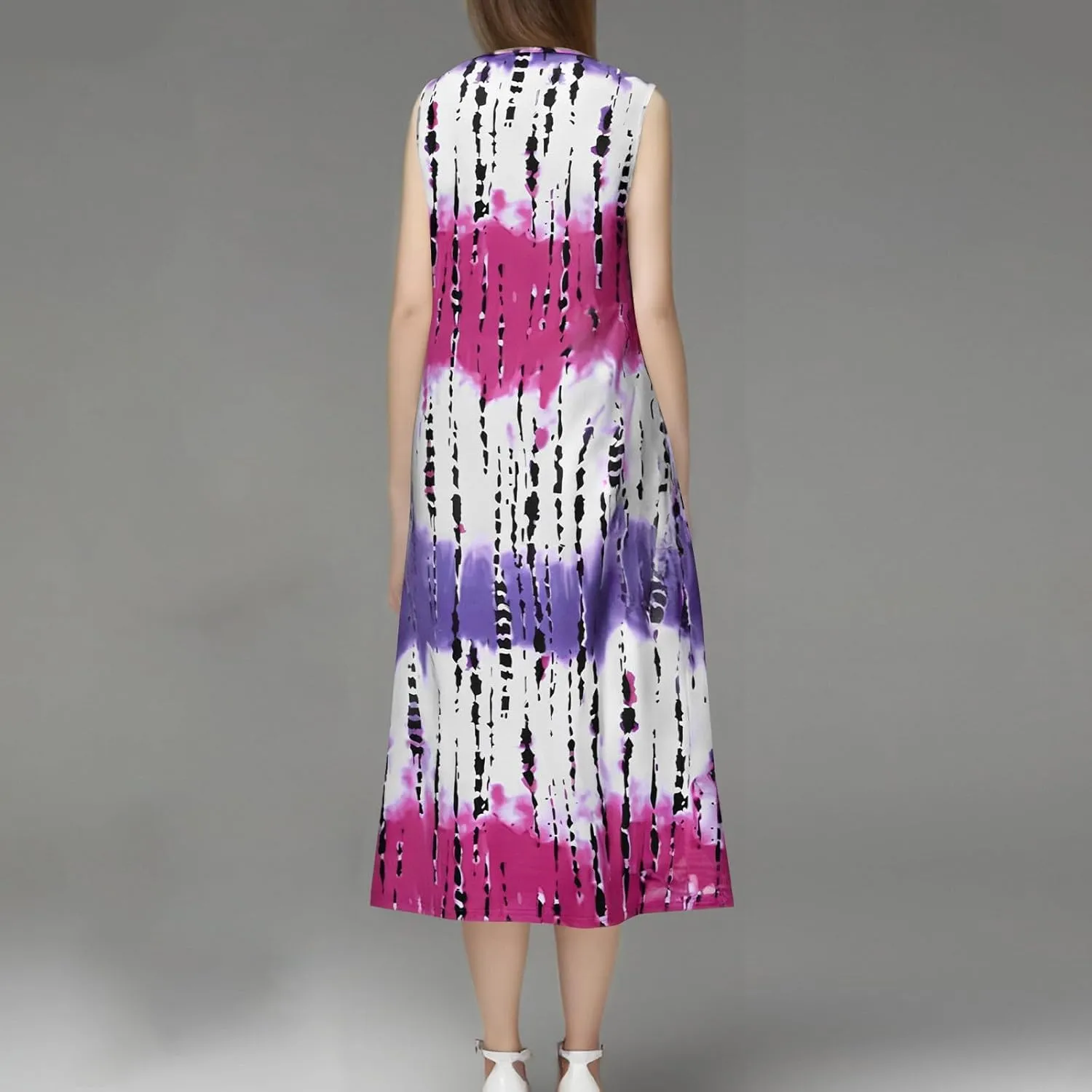 Womens Summer Sleeveless Tank Maxi Dress 2025 Fashion Tie Dye Crewneck Beach Dresses Y2K Casual Loose Slits Sundress