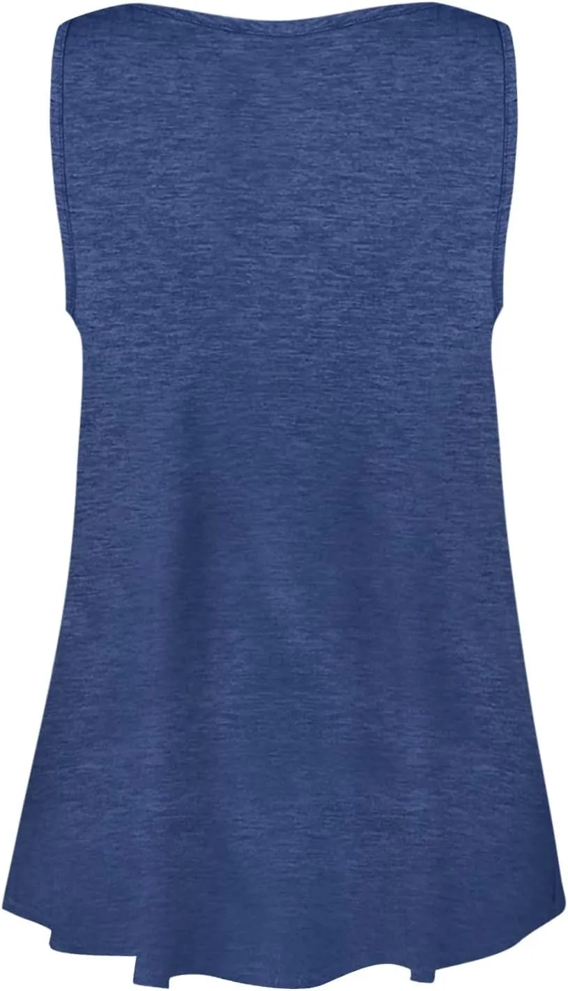 Womens Summer Tops 2023 Sleeveless Henley T-Shirts Tops Casual Button Down Tunics Holiday Going Out Tank Top Tee