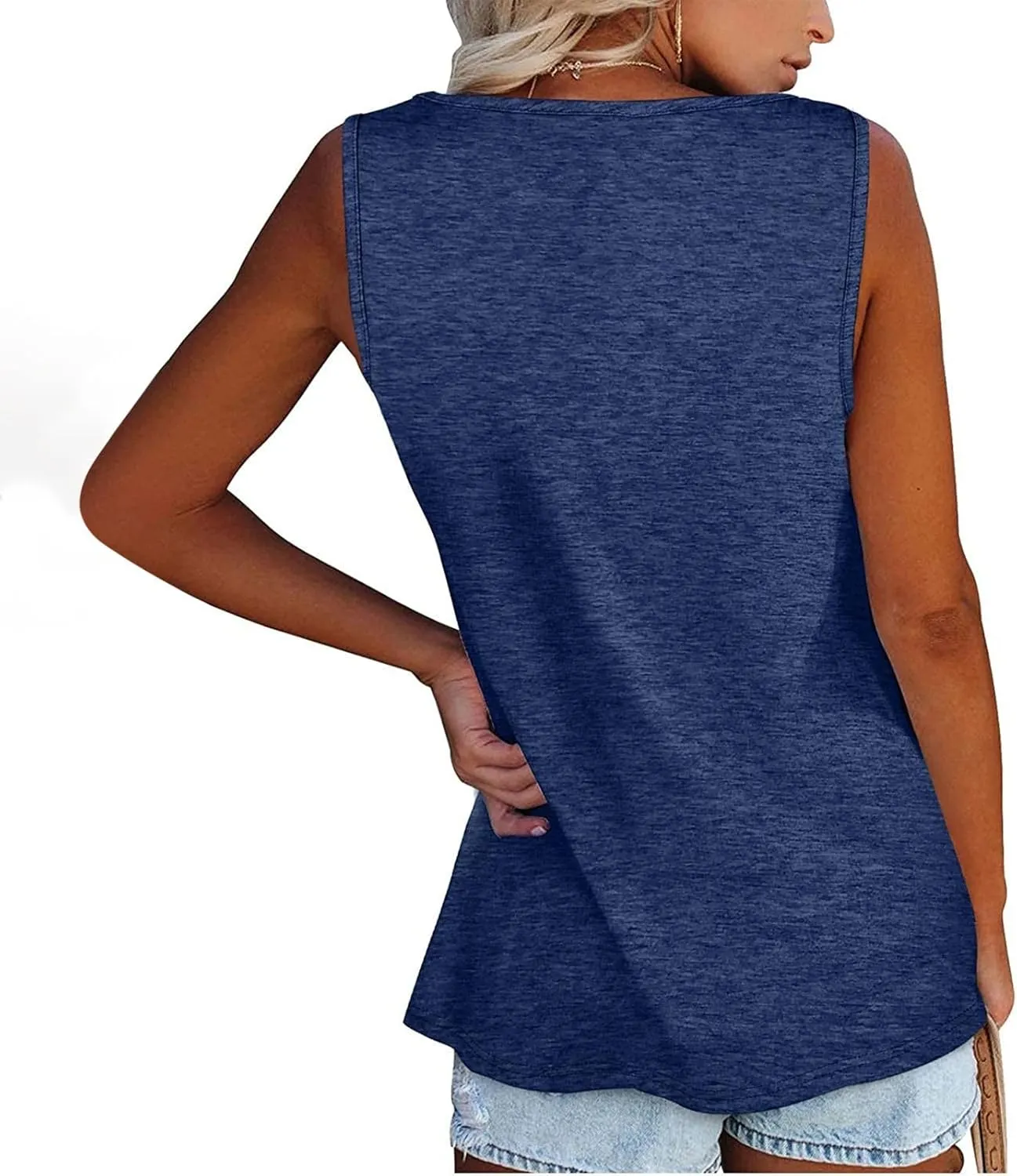 Womens Summer Tops 2023 Sleeveless Henley T-Shirts Tops Casual Button Down Tunics Holiday Going Out Tank Top Tee