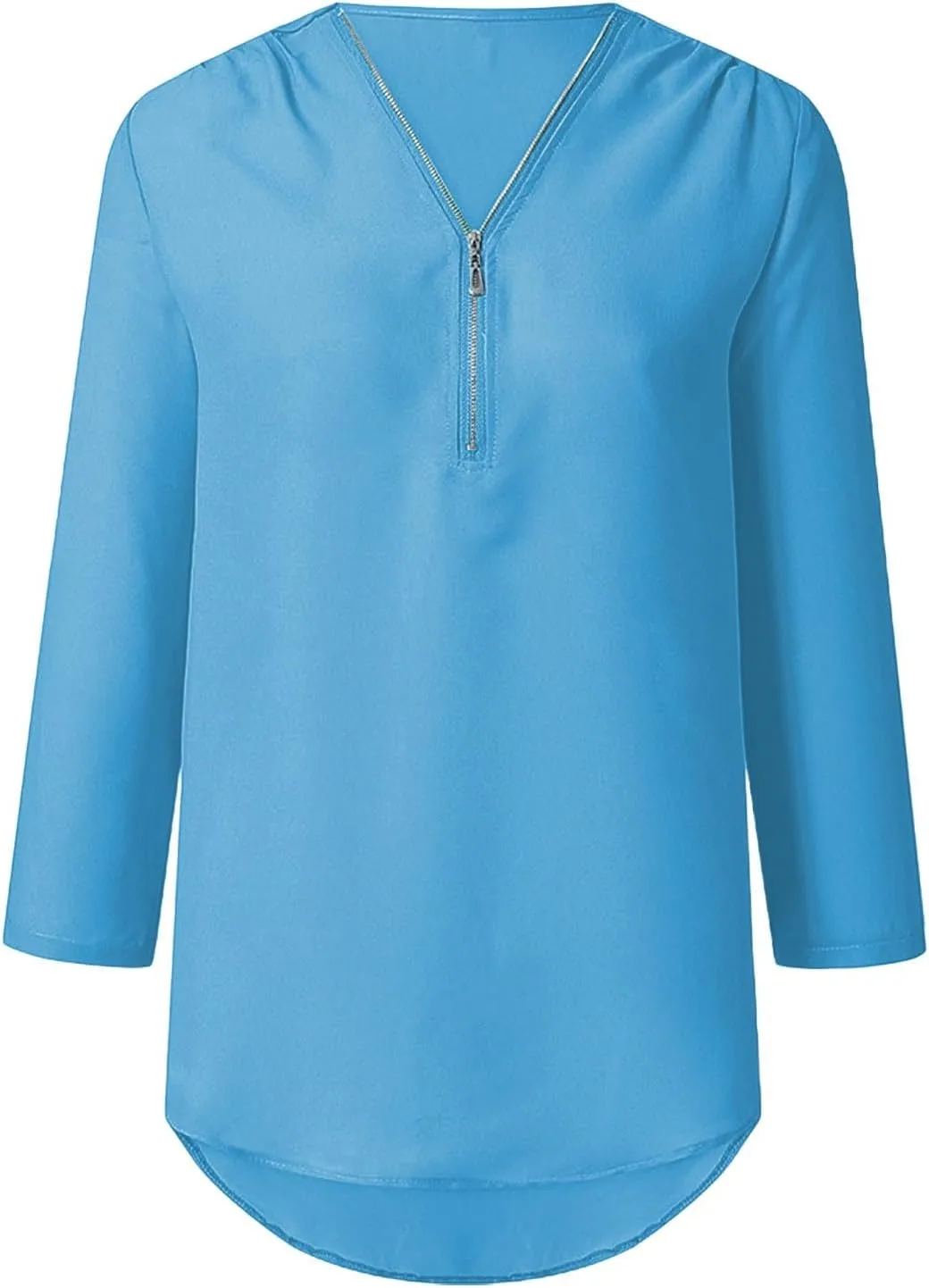 Womens Summer Tops 2025 Plus Size Zip Front 3/4 Sleeve Shirts V Neck Blouses Tunic Top Trendy Dressy Casual Outfits