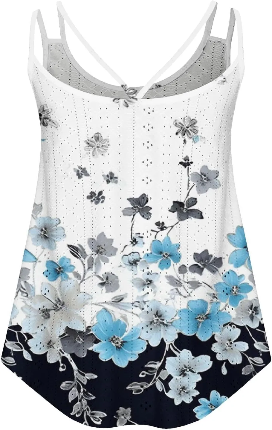 Womens Tank Tops Eyelet Embroidery Top Sleeveless Spaghetti Strap Tops Crew Neck Sexy Loose Fit Casual Summer Tops