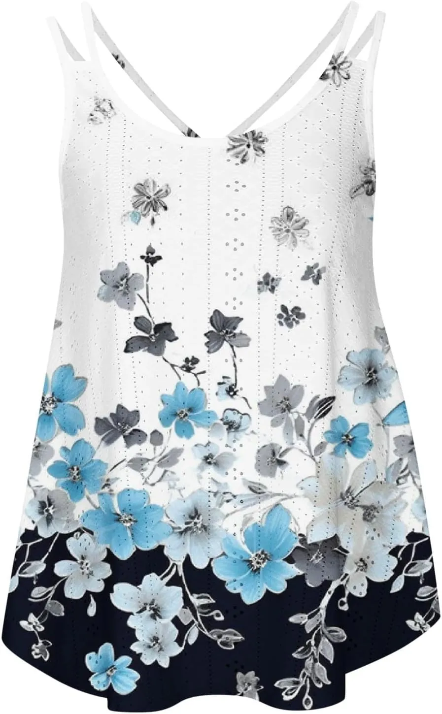 Womens Tank Tops Eyelet Embroidery Top Sleeveless Spaghetti Strap Tops Crew Neck Sexy Loose Fit Casual Summer Tops