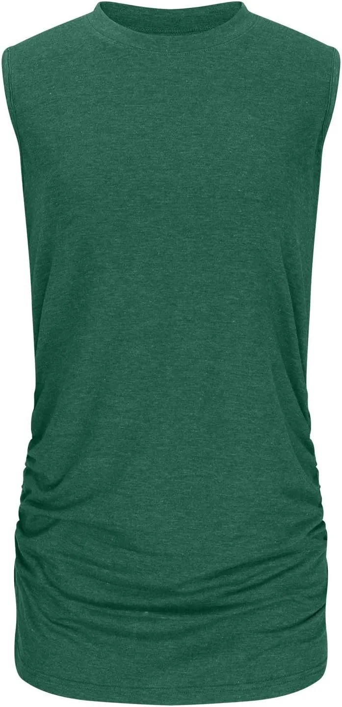 Women's Tank Tops Sleeveless Crew Neck Tee Shirts Summer Solid Color Semi Casual Tops Loose Fit Basic T Shirts