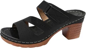 Women's Thick Heel Thick Bottom Fish Mouth Hollow Dew Heel Beach Slippers Casual Women Summer Flat Sandals Beach Shoes