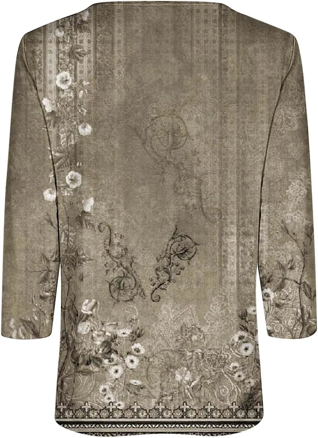 Womens Tops Casual 3/4 Sleeve Shirts Button Down V Neck Tunic Tshirts Summer Vintage Floral Print Henley Blouses Tee