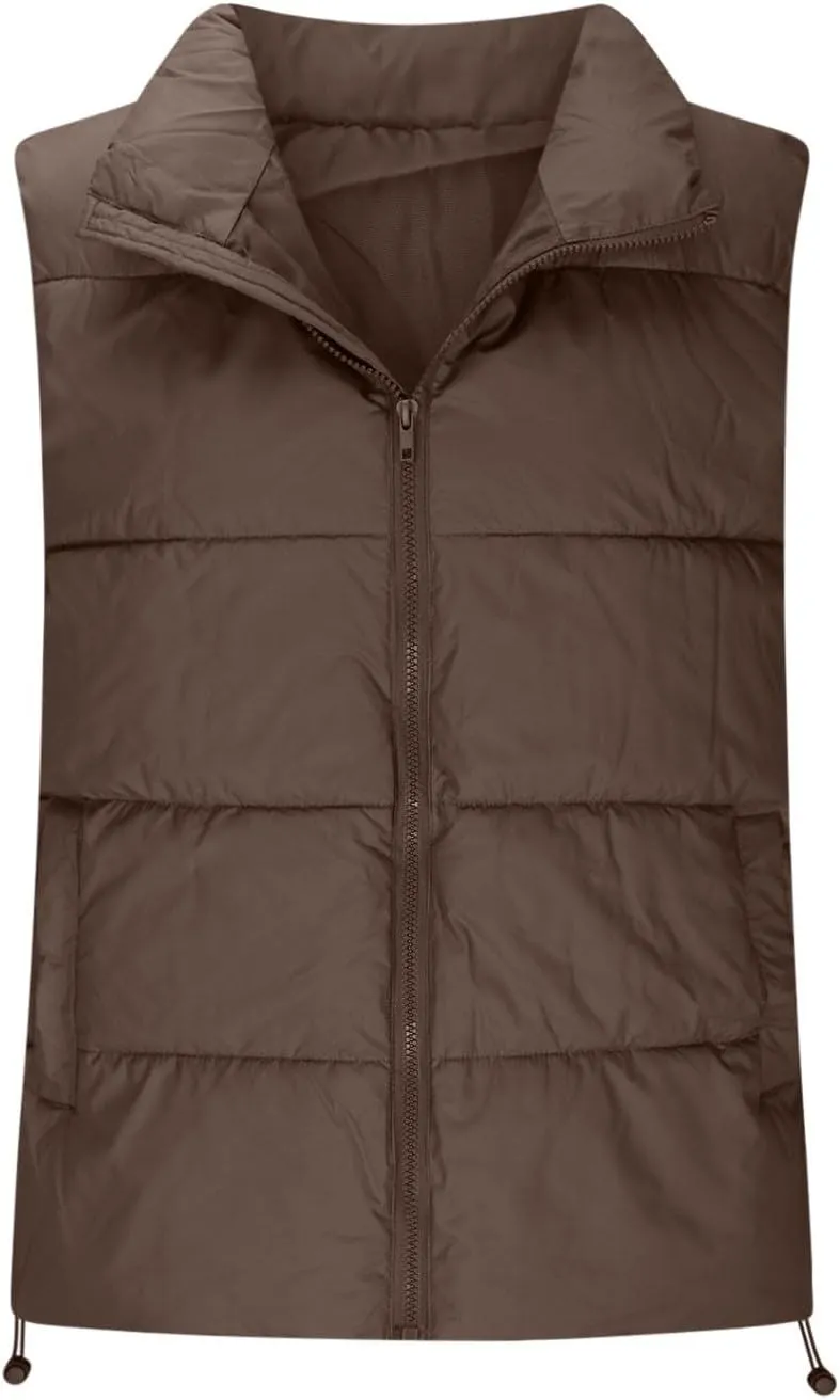 Womens Vest Sleeveless Stand Collar Down Jackets Warm Quilted Vest Winter Puffer Coat Zip Up Outwear with Pockets