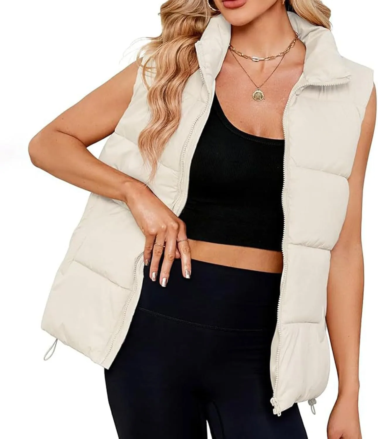 Womens Vest Sleeveless Stand Collar Down Jackets Warm Quilted Vest Winter Puffer Coat Zip Up Outwear with Pockets