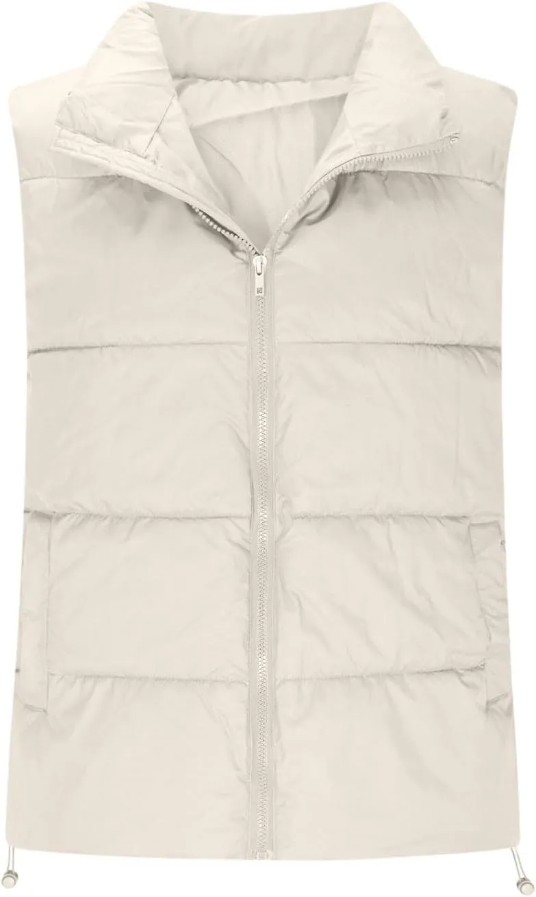 Womens Vest Sleeveless Stand Collar Down Jackets Warm Quilted Vest Winter Puffer Coat Zip Up Outwear with Pockets
