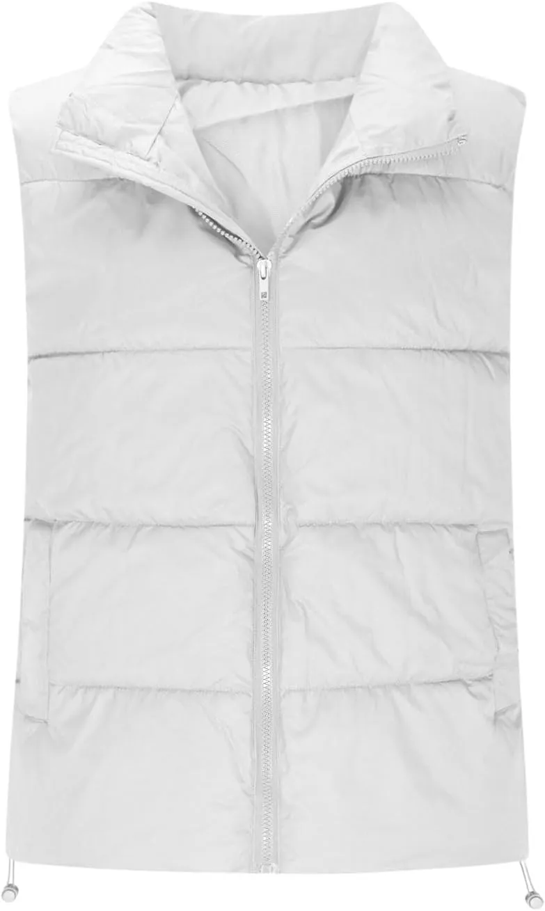 Womens Vest Sleeveless Stand Collar Down Jackets Warm Quilted Vest Winter Puffer Coat Zip Up Outwear with Pockets