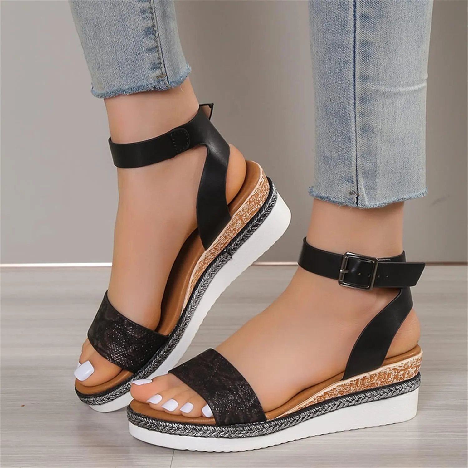 Womens Wedge Sandals Women's Platform Wedge Sandals Walking Casual Summer Sandal Slip on Arch Support Soft