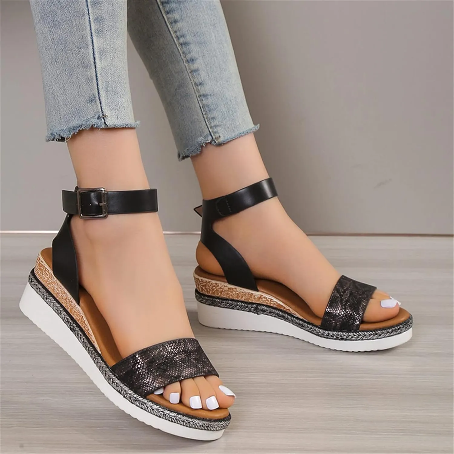 Womens Wedge Sandals Women's Platform Wedge Sandals Walking Casual Summer Sandal Slip on Arch Support Soft