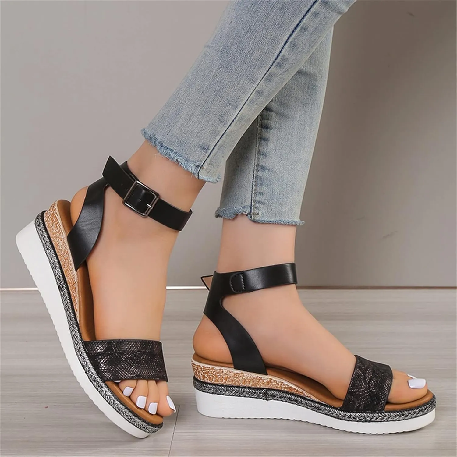 Womens Wedge Sandals Women's Platform Wedge Sandals Walking Casual Summer Sandal Slip on Arch Support Soft