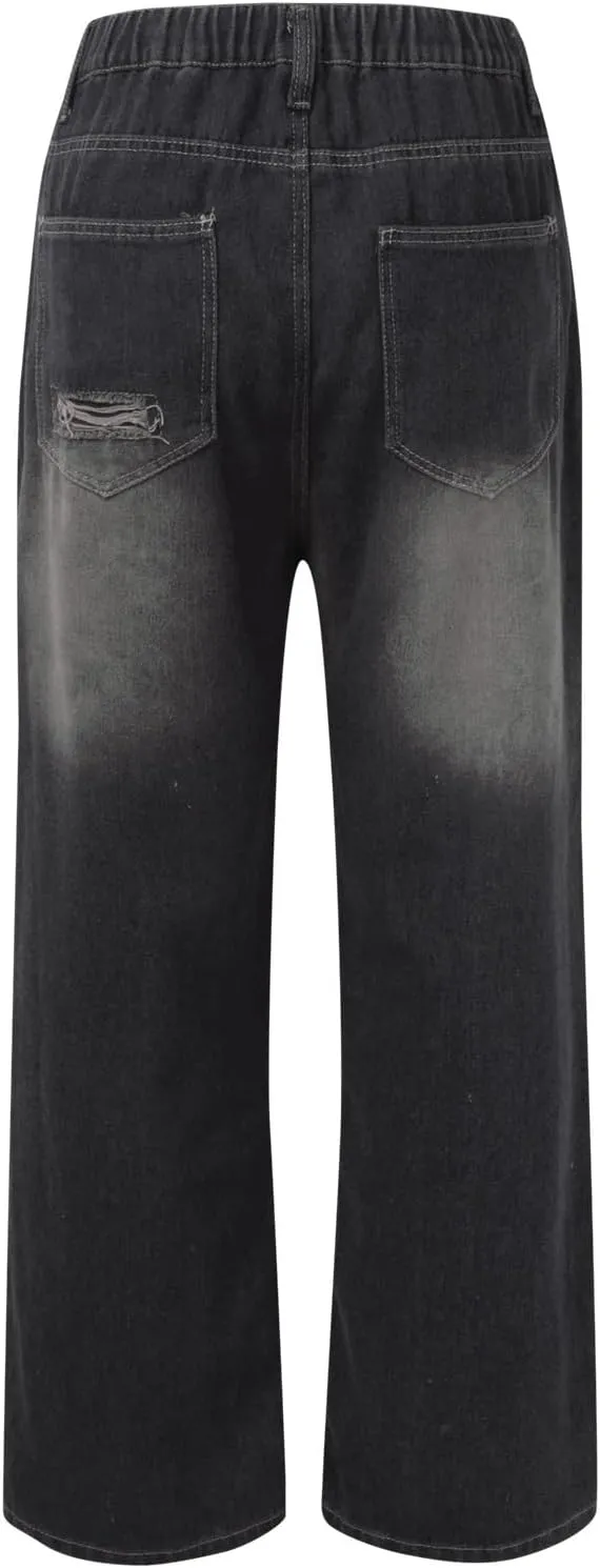 Women's Wide Leg Jeans Casual High Waisted Plus Size Loose Elastic Waist 90s Baggy Jeans Trouser Jeans with Pockets
