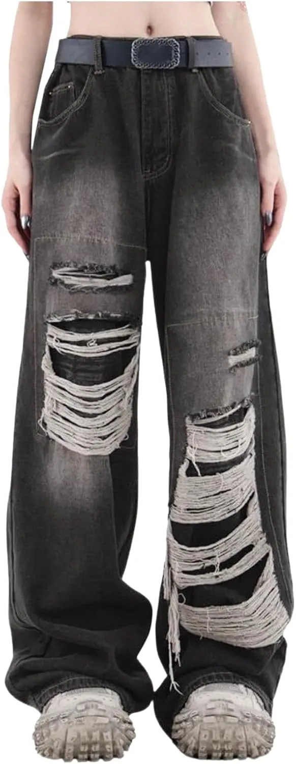 Women's Wide Leg Jeans Casual High Waisted Plus Size Loose Elastic Waist 90s Baggy Jeans Trouser Jeans with Pockets