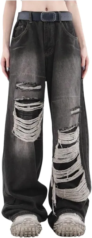 Women's Wide Leg Jeans Casual High Waisted Plus Size Loose Elastic Waist 90s Baggy Jeans Trouser Jeans with Pockets