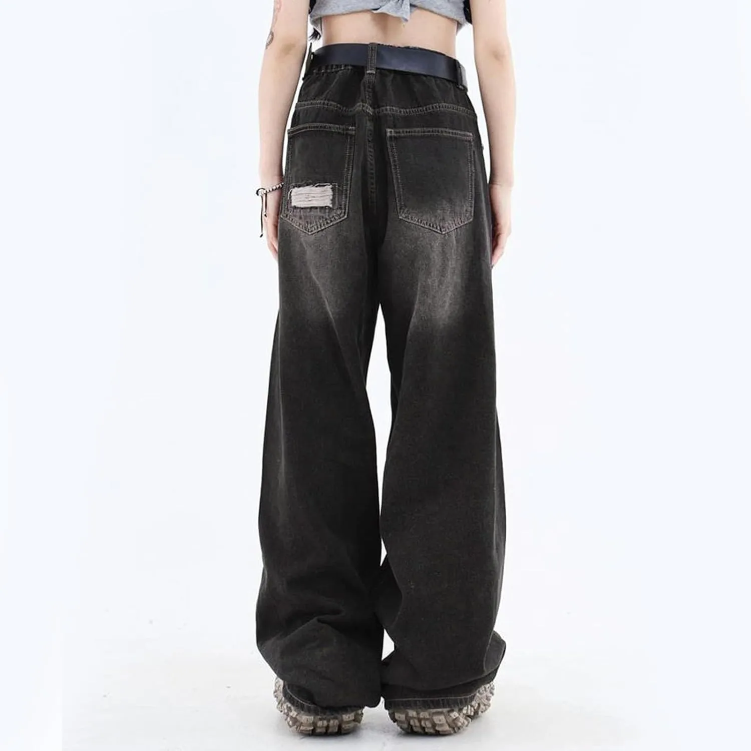 Women's Wide Leg Jeans Casual High Waisted Plus Size Loose Elastic Waist 90s Baggy Jeans Trouser Jeans with Pockets