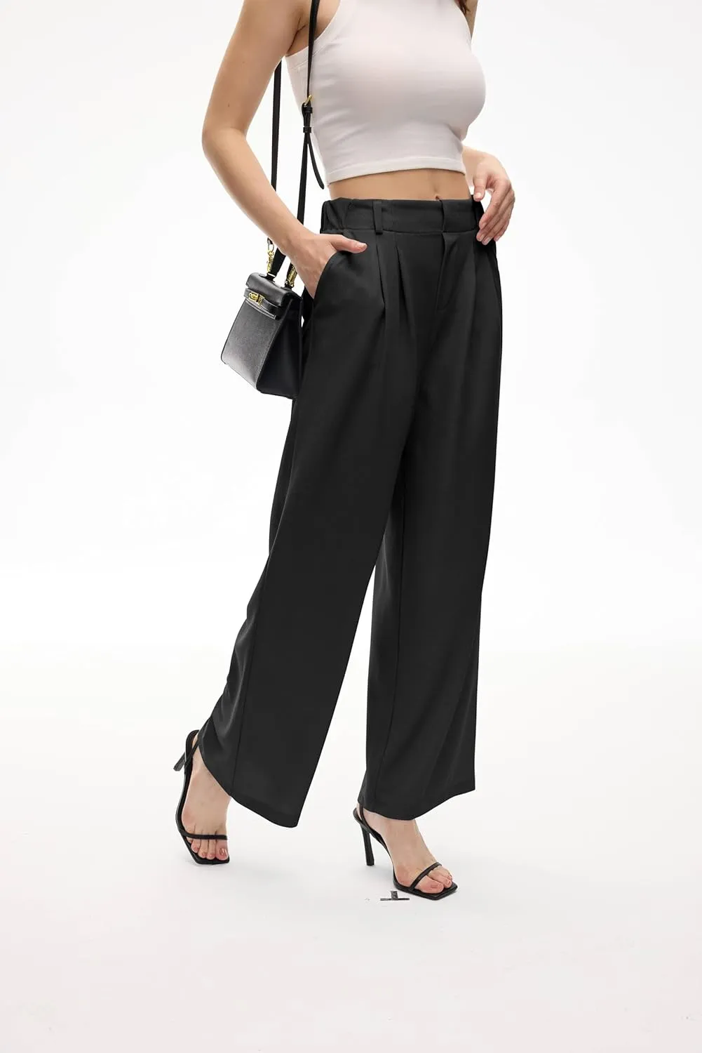 Womens Wide Leg Pants High Waist Business Work Trousers Long Straight Loose Suit Pants